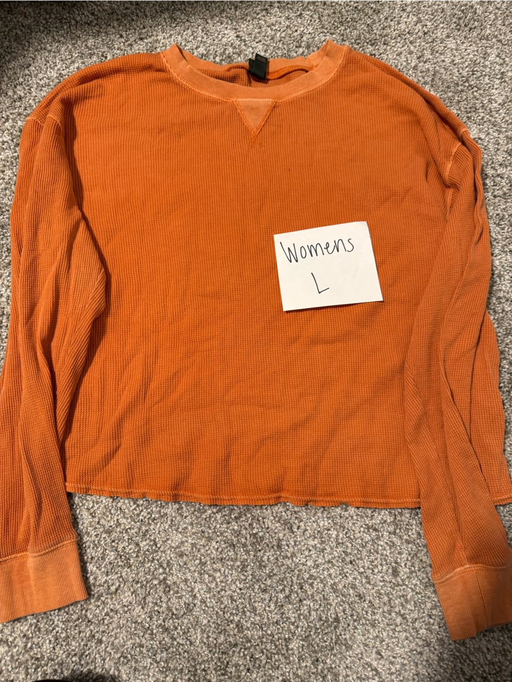 Women's Orange Waffle Long-Sleeve Top